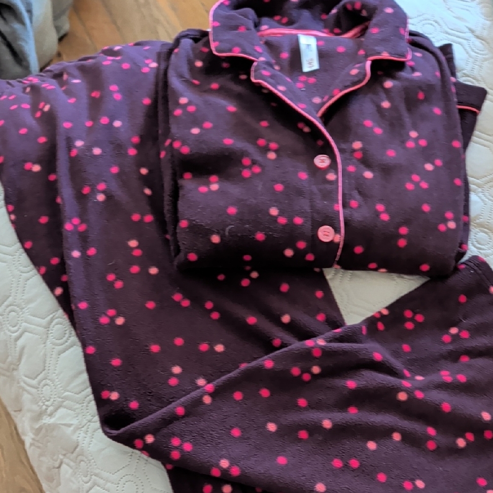 Victoria's Secret Dark Purple Pajama Set with Pink Dots